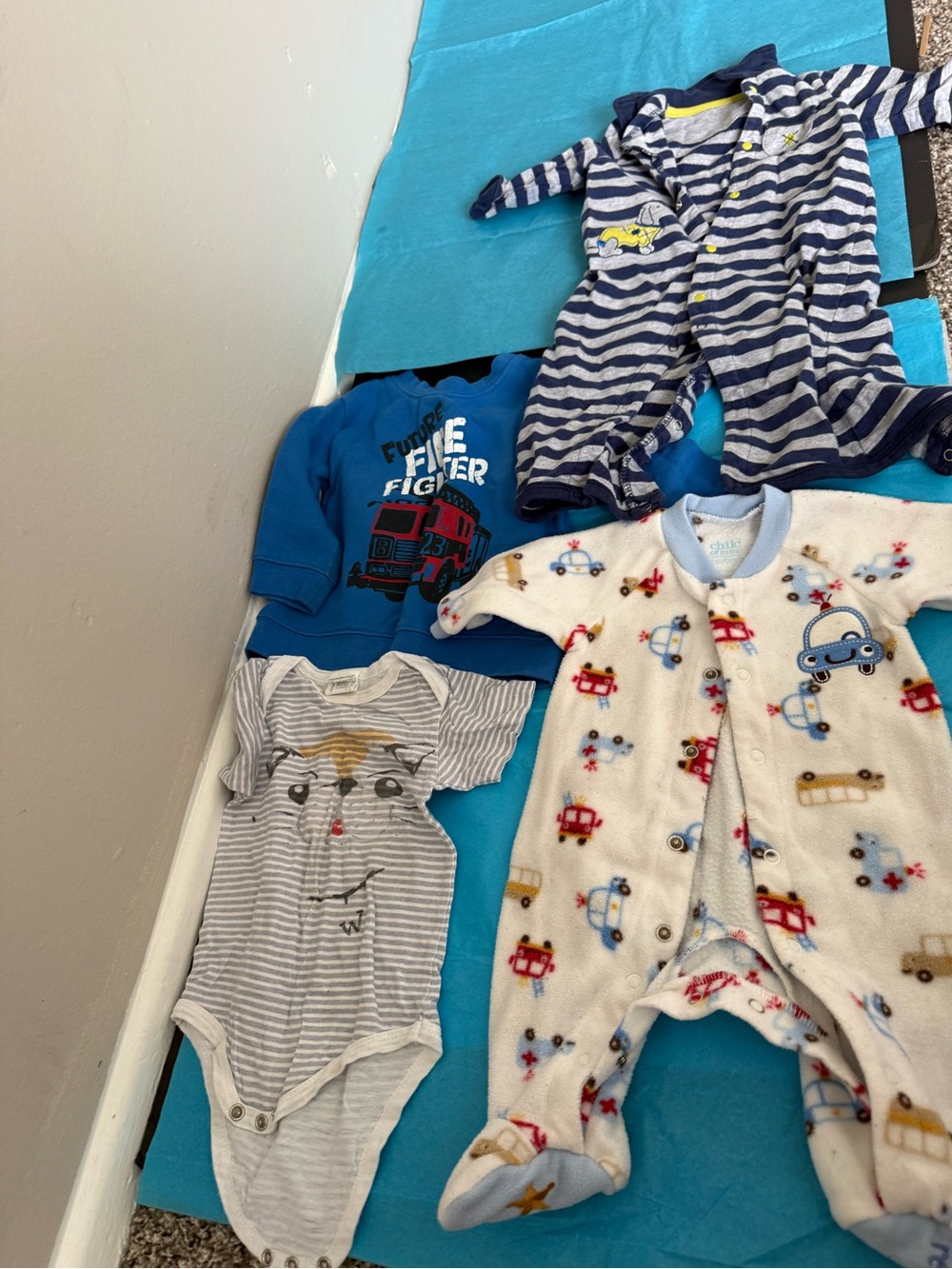 Child of mine Navy and White Striped Footed One-Piece / baby boy clothing